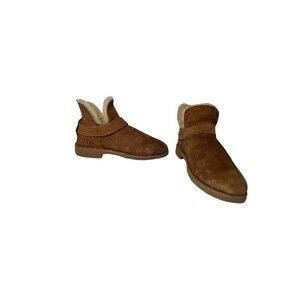 UGG McKay Sheepskin Ankle Booties Womens Size 10 Belt Strap Tan Brown Shearling